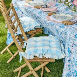 Blue Gingham Ruffle Seat Pad Cushion (Set of 4)