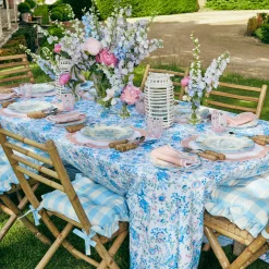 Blue Gingham Ruffle Seat Pad Cushion (Set of 4)