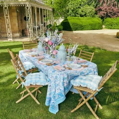 Blue Gingham Ruffle Seat Pad Cushion (Set of 4)