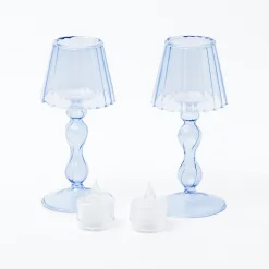 Blue Glass Lantern Tea Light Holder (Pair) - 18 cm