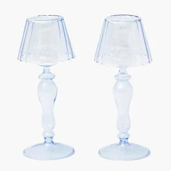 Blue Glass Lantern Tea Light Holders (Pair) - 24cm