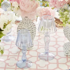 Blue Glass Lantern Tea Light Holder Set