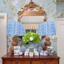 Blue Ikat Deep Scalloped Lampshade (40cm)
