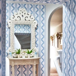 Blue Ikat Stripe Wallpaper