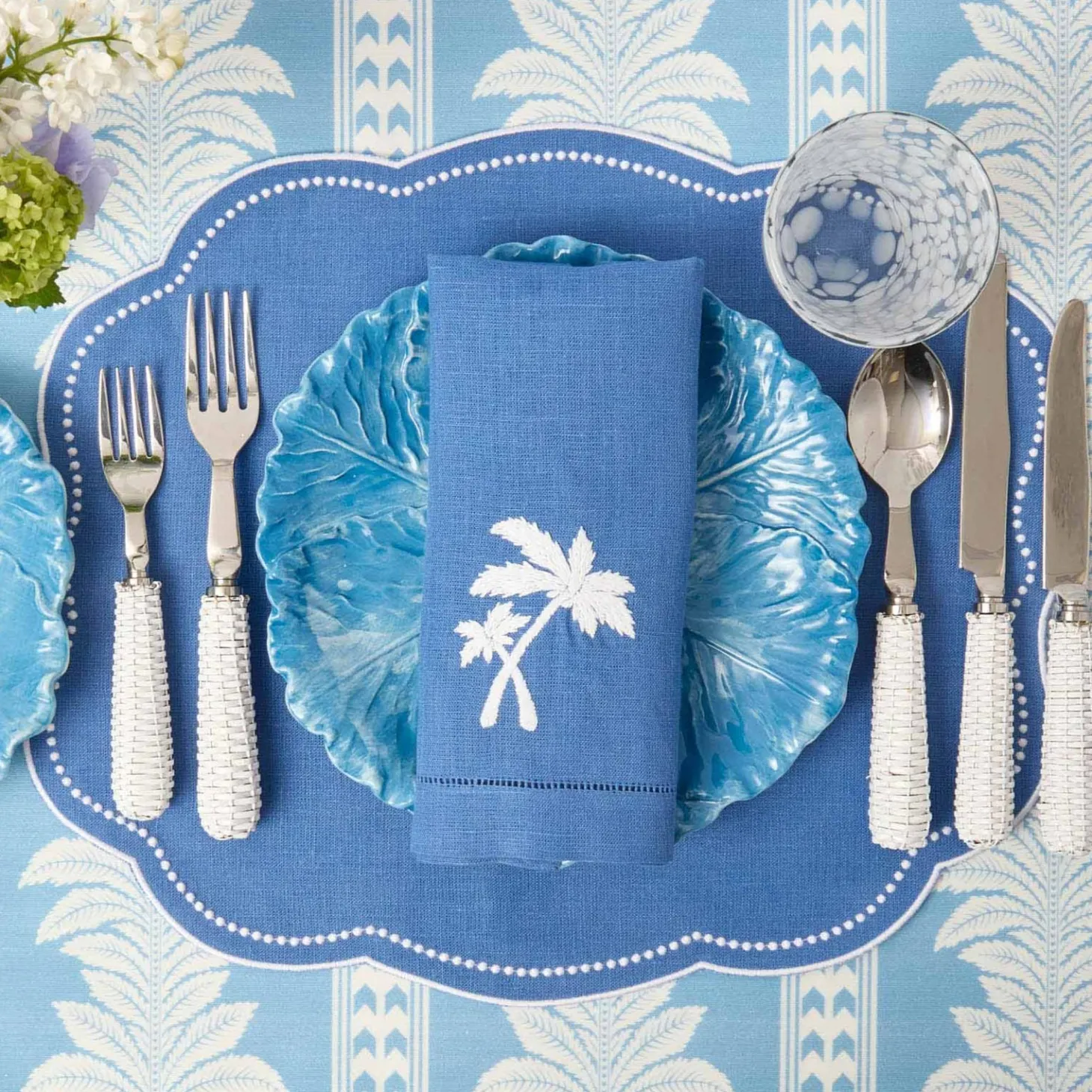 Blue Linen Eloise Placemats & Palm Tree Napkins (Set of 4)