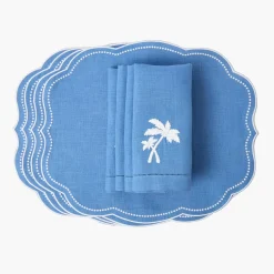Blue Linen Eloise Placemats & Palm Tree Napkins (Set of 4)