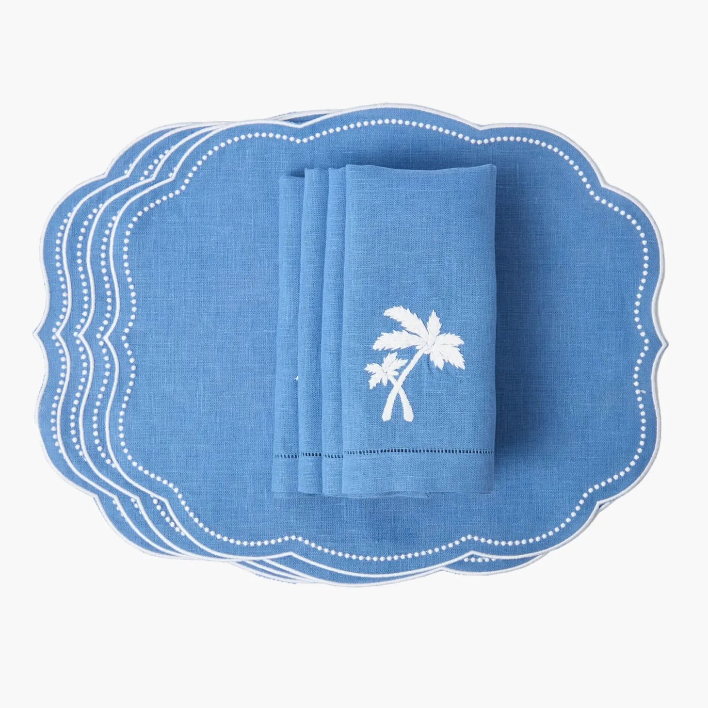Blue Linen Eloise Placemats & Palm Tree Napkins (Set of 4)