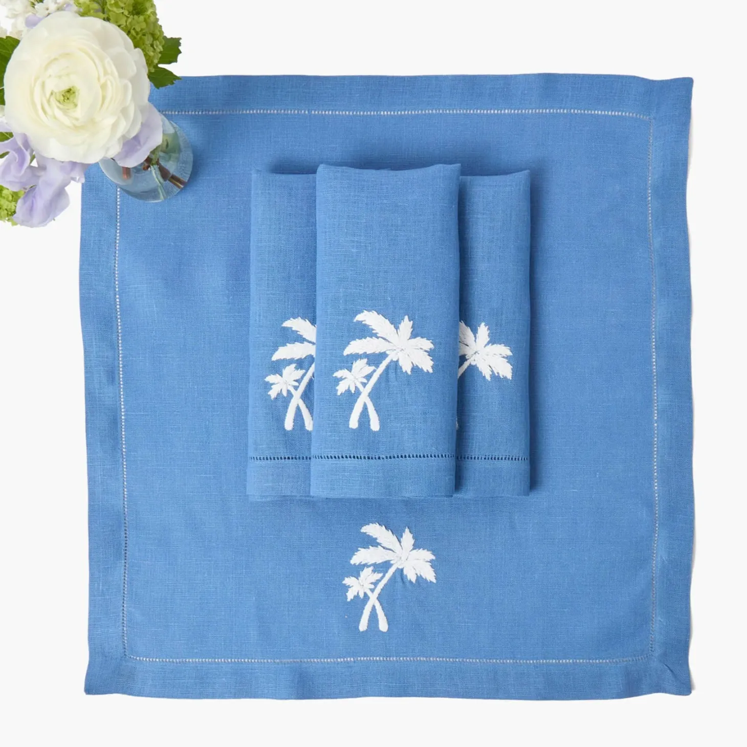 Blue Linen Eloise Placemats & Palm Tree Napkins (Set of 4)