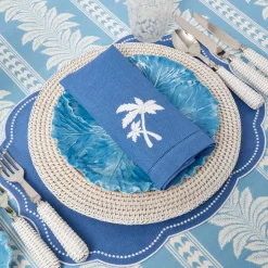 Blue Linen Palm Tree Napkins (Set of 4)