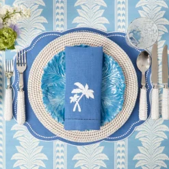 Blue Linen Palm Tree Napkins (Set of 4)