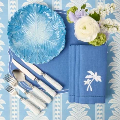 Blue Linen Palm Tree Napkins (Set of 4)