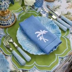 Blue Linen Palm Tree Napkins (Set of 4)