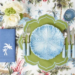 Blue Linen Palm Tree Napkins (Set of 4)