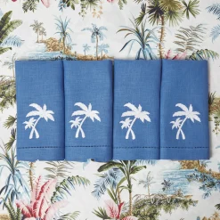 Blue Linen Palm Tree Napkins (Set of 4)