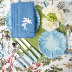 Blue Linen Palm Tree Napkins (Set of 4)
