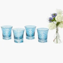 Blue Palm Water Glasses (Set of 4)