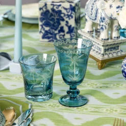 Blue Palm Water Glasses (Set of 4)