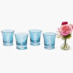 Blue Palm Water Glasses (Set of 4)