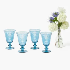Blue Palm Wine Glasses (Set of 4)