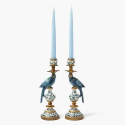 Blue Parrot Candle Holder Set