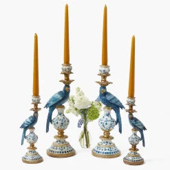 Blue Parrot Candle Holder Set