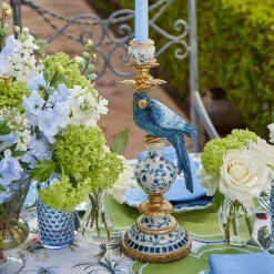 Blue Parrot Candle Holder Set