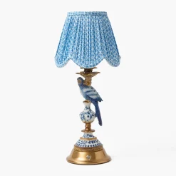Blue Parrot Rechargeable Lamp with Blue Lotus Deep Scallop Shade (18cm)
