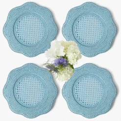 Blue Scalloped Rattan Charger Plates (Set of 4)