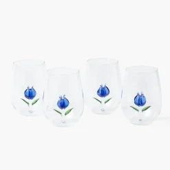 Blue Tulip Glasses (Set of 4)