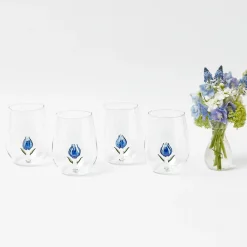 Blue Tulip Glasses (Set of 4)