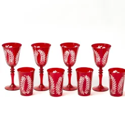 Brigitte Red Garland Engraved Glassware (Set of 8)