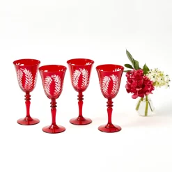 Brigitte Red Garland Engraved Wine Glass (Set of 4)