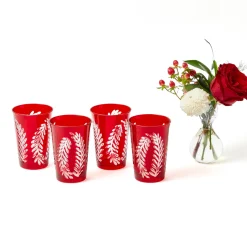 Brigitte Red Garland Engraved Water Glass (Set of 4)