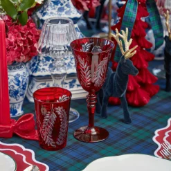 Brigitte Red Garland Engraved Water Glass (Set of 4)