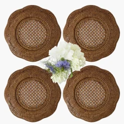 Brown Scalloped Rattan Charger Plates (Set of 4)