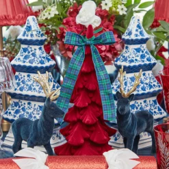 Burgundy Flocked Fir Tree (Pair)