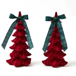 Burgundy Flocked Fir Tree (Pair)