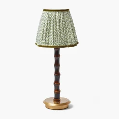 Burnt Bamboo Rechargeable Lamp with Olive Lotus Shade (18cm)