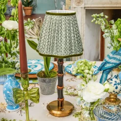 Burnt Bamboo Rechargeable Lamp with Olive Lotus Shade (18cm)
