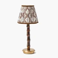 Burnt Bamboo Rechargeable Lamp with Chocolate Ikat Shade (18cm)