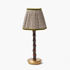 Burnt Bamboo Rechargeable Lamp with Chocolate & Olive Lotus Shade (18cm)