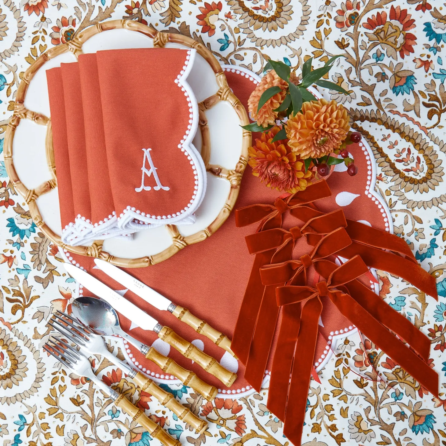 Burnt Orange Velvet Bows (Set of 4) - 20cm