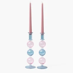 Camille Pink & Blue Candle Holder (Pair)