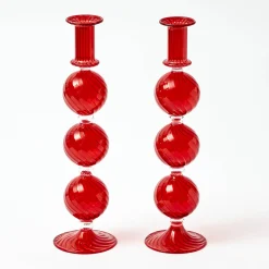 Camille Red Candle Holder (Pair)