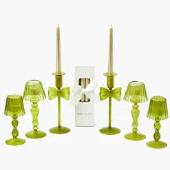 Celine Green Glass Bow Candlescape (Gold)