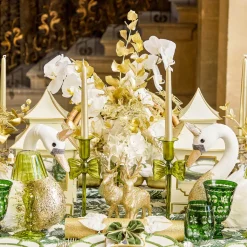 Celine Green Glass Bow Candlescape (Gold)