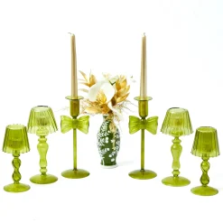 Celine Green Glass Bow Candlescape (Gold)