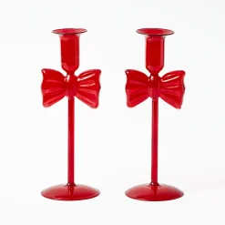 Celine Red Glass Bow Candle Holder (Pair)