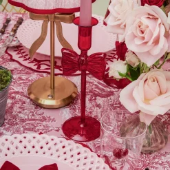 Celine Red Glass Bow Candle Holder (Pair)