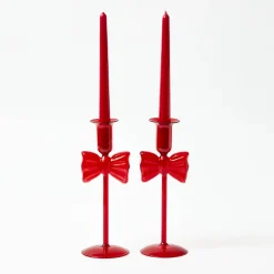 Celine Red Glass Bow Candle Holder (Pair)